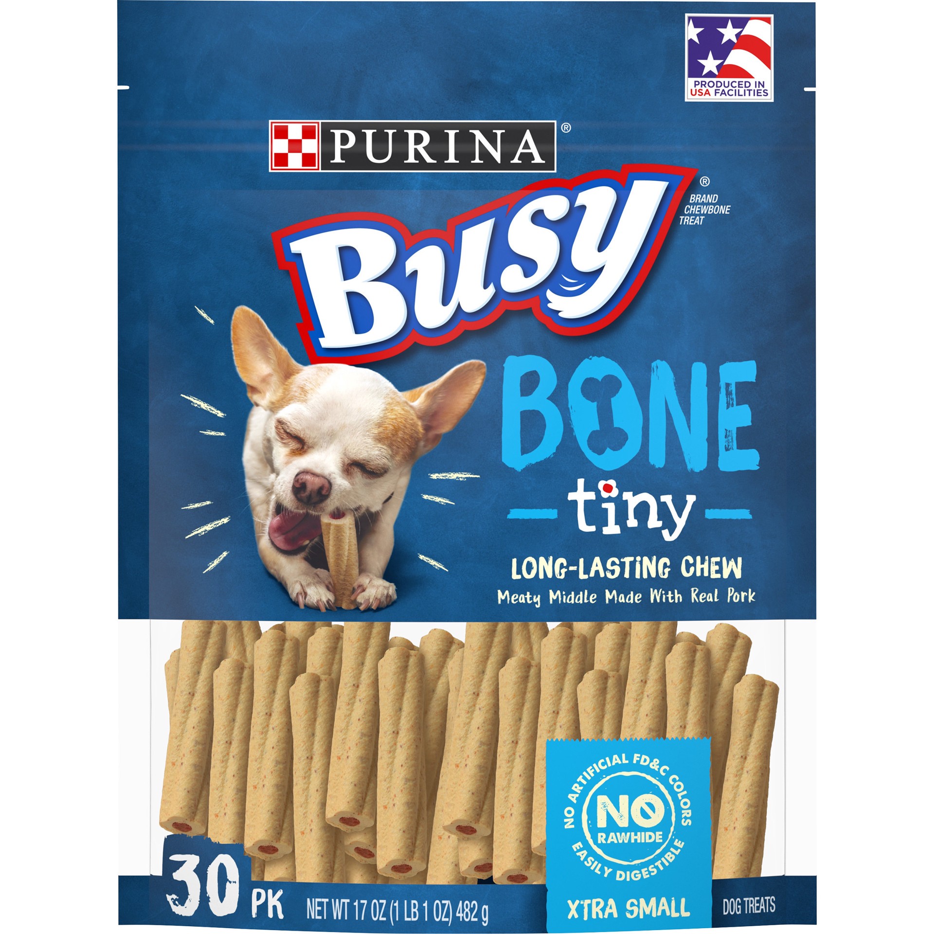 slide 1 of 8, Busy Purina Busy Made in USA Facilities Toy Breed Dog Bones, Tiny, 17 oz