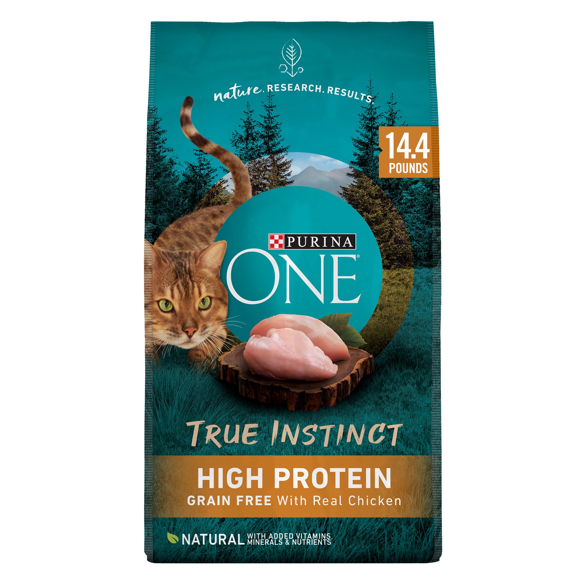 slide 1 of 8, ONE Purina ONE Natural, High Protein, Grain Free Dry Cat Food, True Instinct With Real Chicken, 14.4 lb