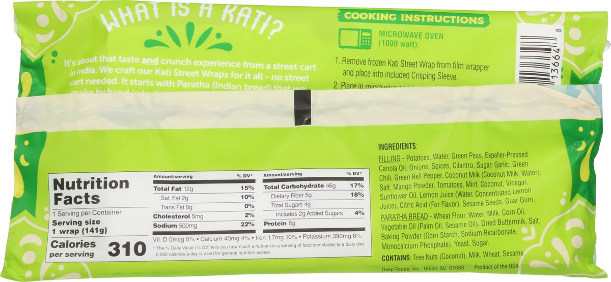 slide 4 of 13, Deep Indian Kitchen Medium Spice Potato & Pea Samosa Kati Street Wrap, 5 oz