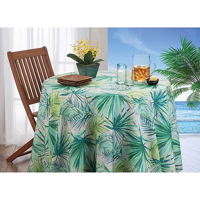Destination Summer Palm Garden Round Indoor/Outdoor Tablecloth with