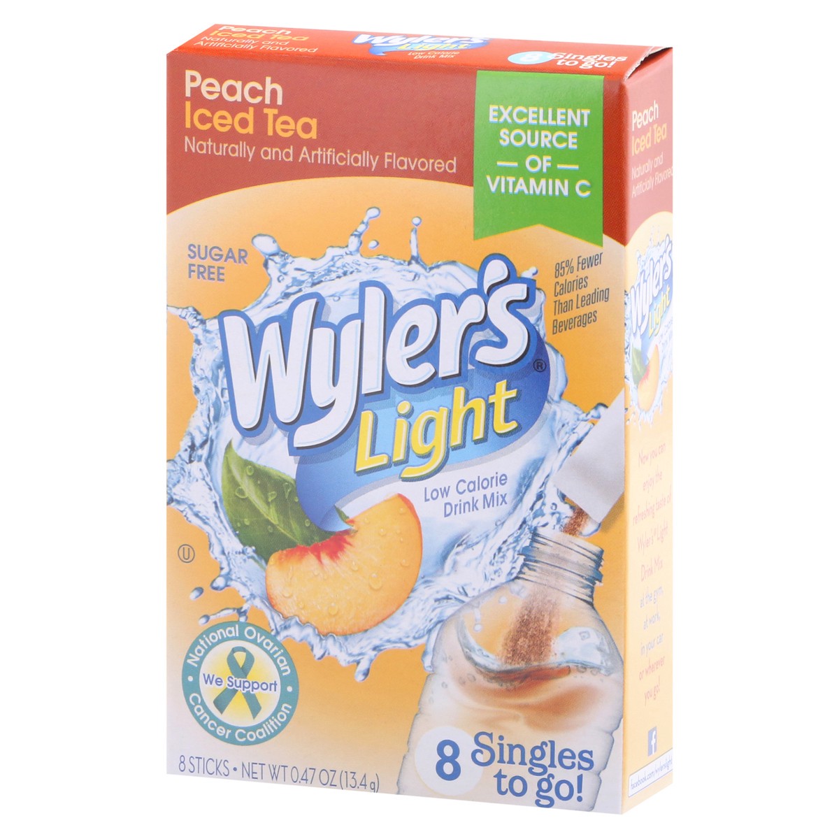 slide 6 of 10, Wyler's Light Singles to Go Peach Iced Tea Sugar Free Low Calorie Drink Mix - 8 ct, 8 ct