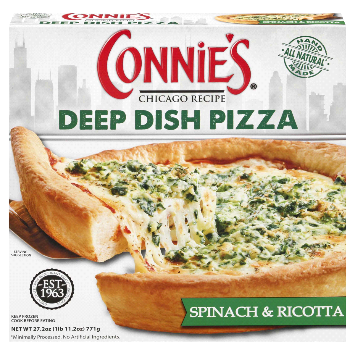 slide 1 of 1, Connie's Spinach Ricotta Deep Dish Frozen Pizza, 27.2 oz