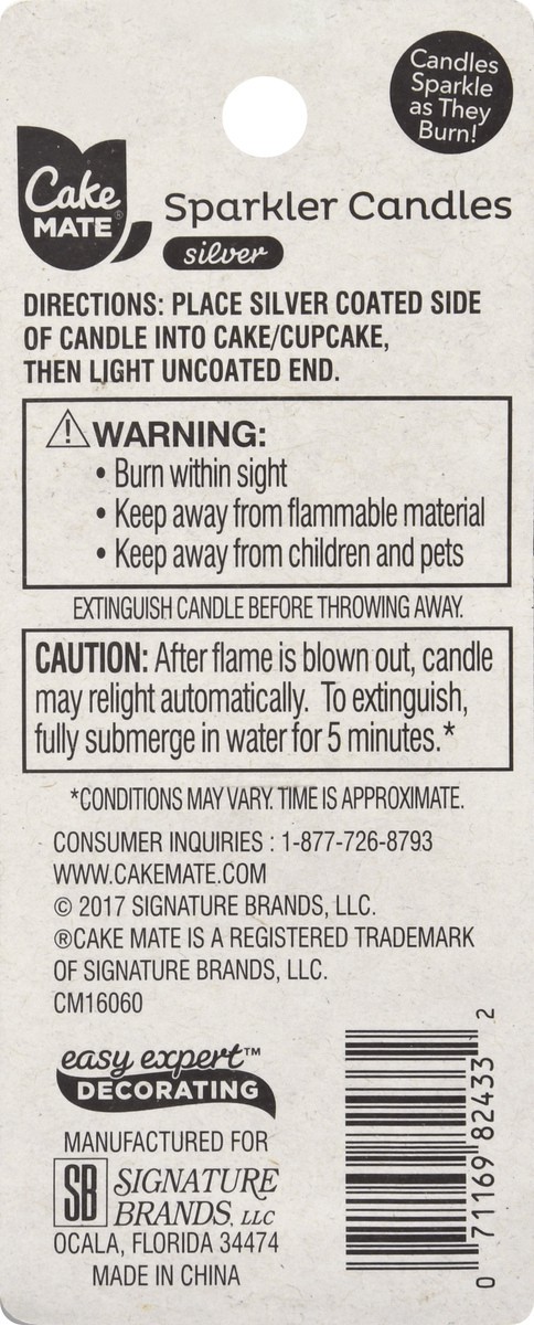 slide 2 of 8, Cake Mate 3 Inch Silver Sparkler Birthday Candle 18 ea, 18 ct
