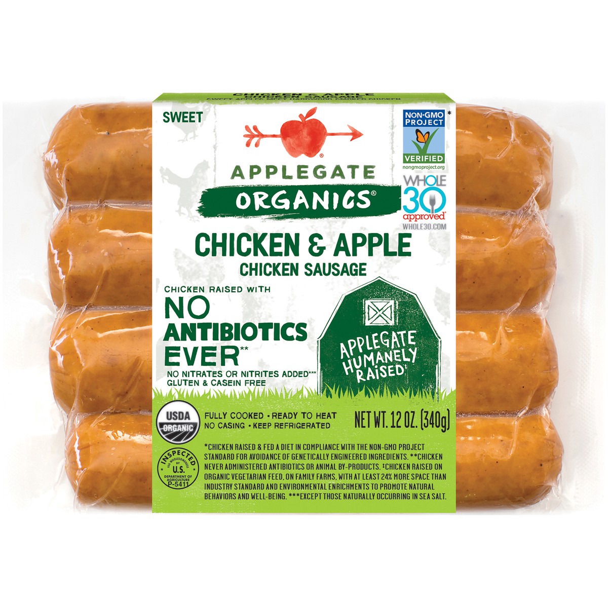 slide 1 of 7, Applegate Chicken Sausage, 12 oz