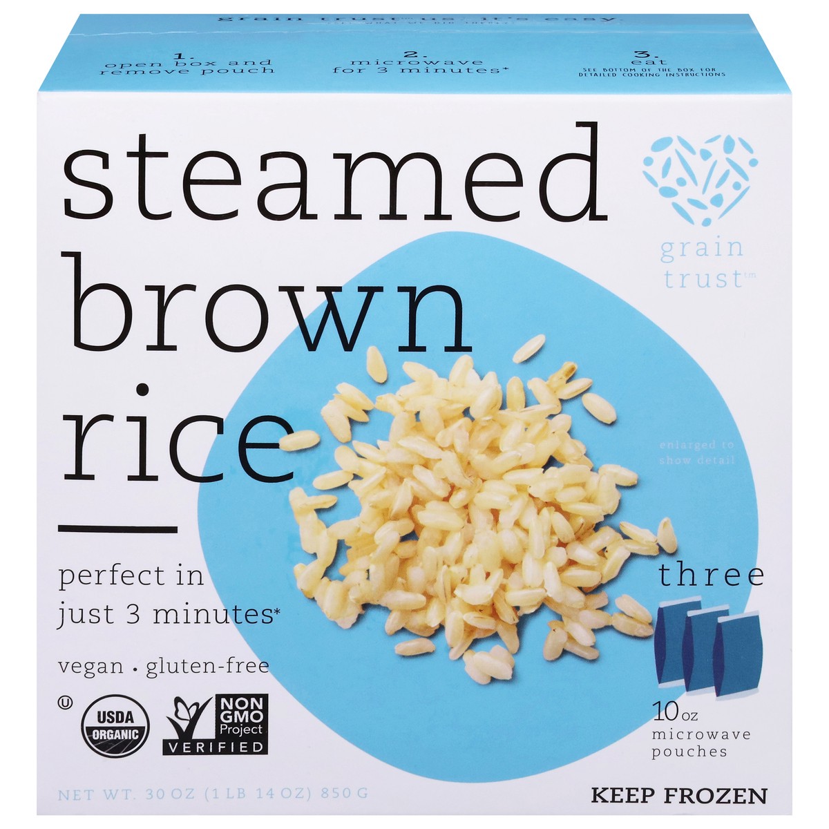 slide 1 of 9, Grain Trust Steamed Brown Rice 3 - 10 oz Pouches, 3 ct