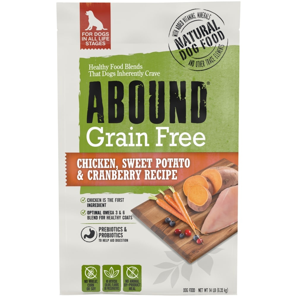 slide 1 of 1, Abound Grain Free Chicken Sweet Potato Cranberry Recipe Adult Dry Dog Food, 14 lb
