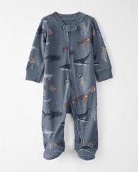 Littleplanet Baby Organic Cotton Sleep & Play Pajamas - Deep Blue Sea Print - NB
