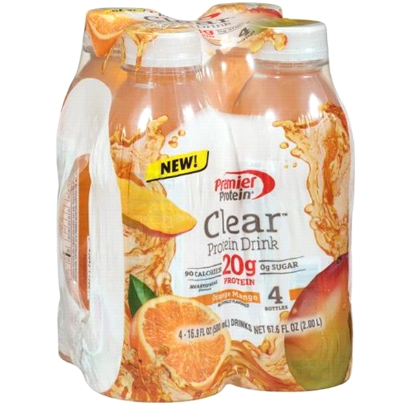 slide 1 of 1, Premier Protein Clear Orange Mango Protein Drink, 4 ct; 16.9 fl oz