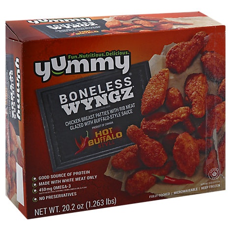 slide 1 of 1, Yummy Hot Buffalo Boneless Wyngz, 20.2 oz