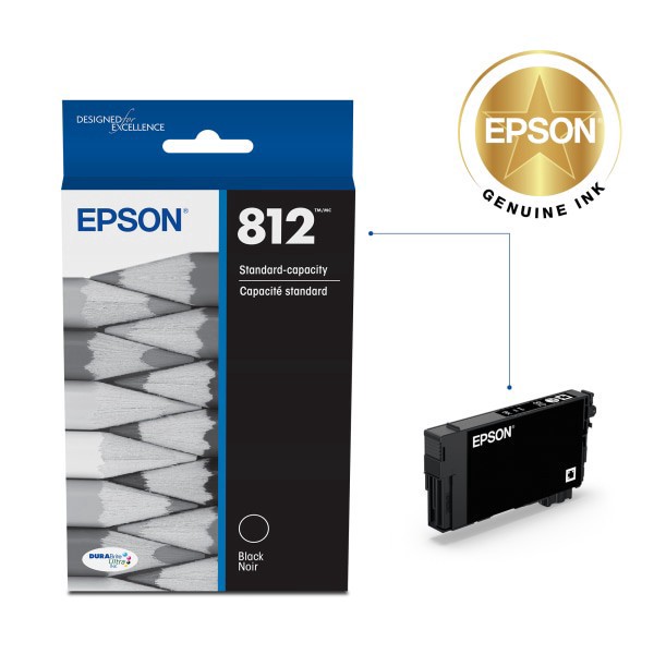 slide 4 of 5, Epson T812 - Black - Original - Ink Tank - For Workforce Pro Wf-7820, Wf-7840, 1 ct