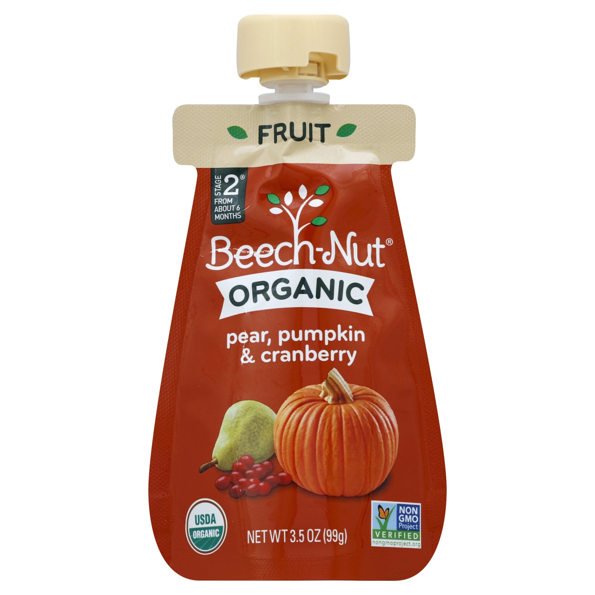 slide 1 of 1, Beech-Nut Organic Stage 2 Pear, Pumpkin & Cranberry, 3.5 oz