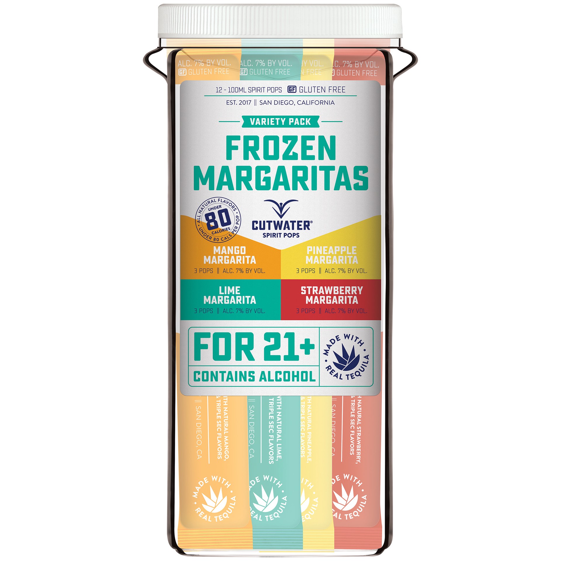 slide 1 of 2, Cutwater Spirits Spirit Pops Frozen Margaritas Variety Pack, 12 Pack 100ml Pops, 7% ABV, 1 ct