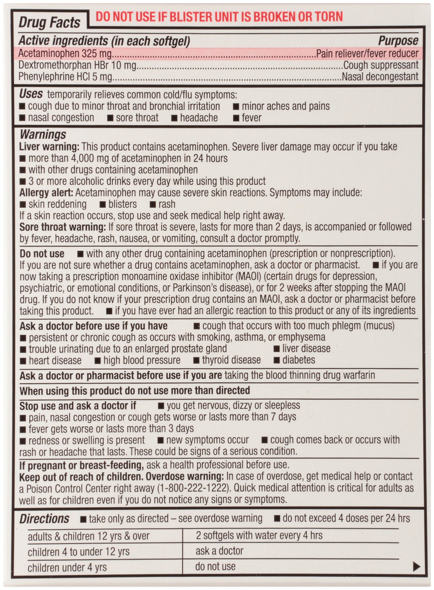 slide 6 of 6, TopCare Multi-symptom Relief Day Time Cold & Flu Relief Pain Reliever - Fever Reducer / Acetaminophen, Cough Suppressant/dextromethorphen Hbr, Nasal Decongestant/phenylephrine Hcl Softgels, 24 ct