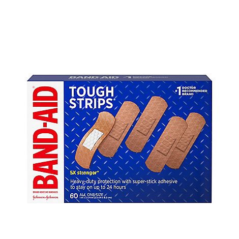 slide 1 of 1, Band-Aid Brand Adhesive Bandages Tough Strips All One Size - 60 Count, 60 ct
