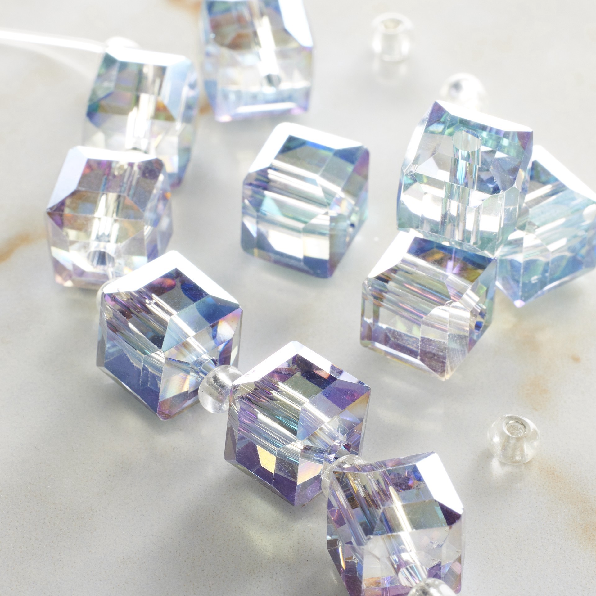 slide 3 of 3, Green Faceted Glass Cube Beads, 10mm By Bead Landing, 10mm