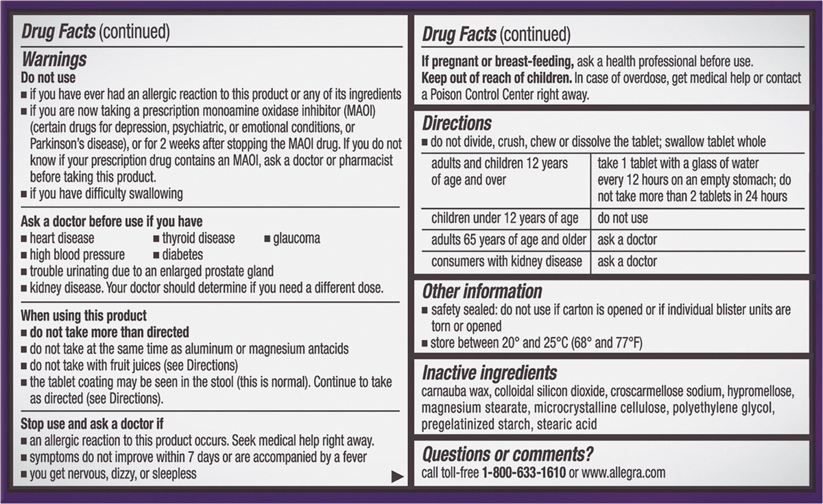 slide 6 of 8, Allegra-D Allegra D Allergy & Congestion 20 ea BAG, 20 ct