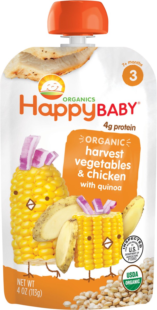 slide 3 of 3, Happy Baby Organics Hearty Meals Stage 3 Harvest Vegetables & Chicken with Quinoa Pouch 4 oz UNIT, 4 oz