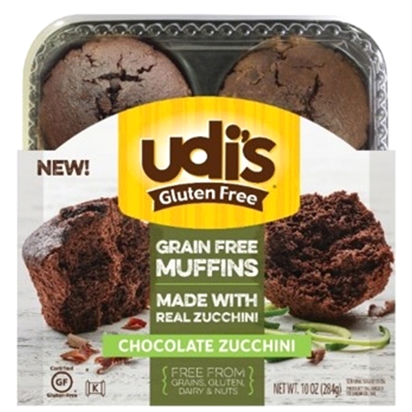 slide 1 of 1, Udi's Gluten Free Muffins Chocolate Zucchini, 10 oz