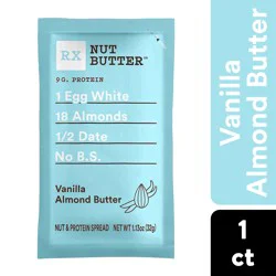 RX Nut Butter Almond Butter, Protein Snack, Lunch Snacks, Vanilla, 1.13oz Pack, 1 Pack