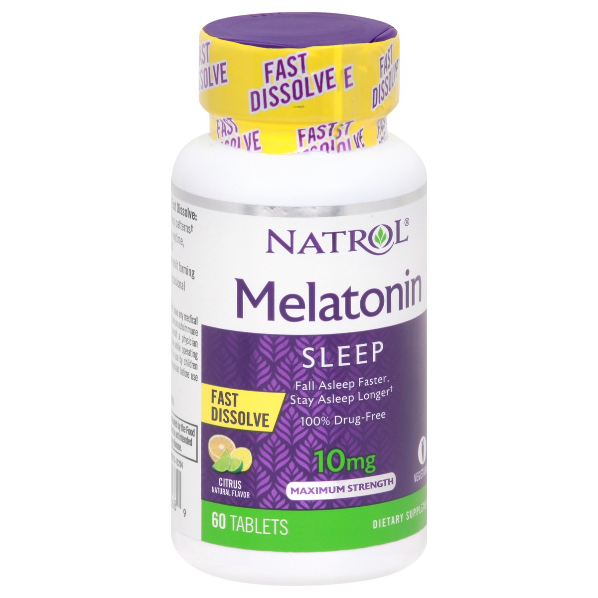 slide 7 of 9, Natrol Fast Dissolve Melatonin 10 mg, Melatonin Supplements for Restful Sleep, Sleep Support for Adults, 60 Citrus-Flavored Tablets, Up to a 60 Day Supply, 60 ct