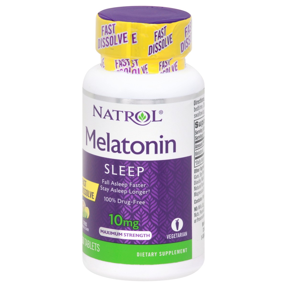slide 3 of 9, Natrol Fast Dissolve Melatonin 10 mg, Melatonin Supplements for Restful Sleep, Sleep Support for Adults, 60 Citrus-Flavored Tablets, Up to a 60 Day Supply, 60 ct