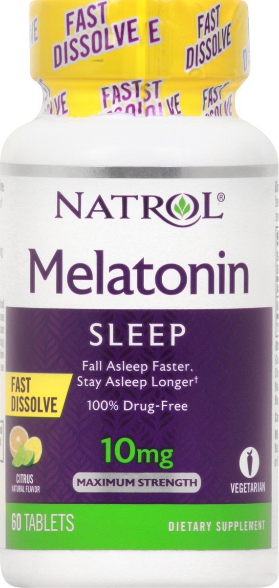 slide 6 of 9, Natrol Fast Dissolve Melatonin 10 mg, Melatonin Supplements for Restful Sleep, Sleep Support for Adults, 60 Citrus-Flavored Tablets, Up to a 60 Day Supply, 60 ct