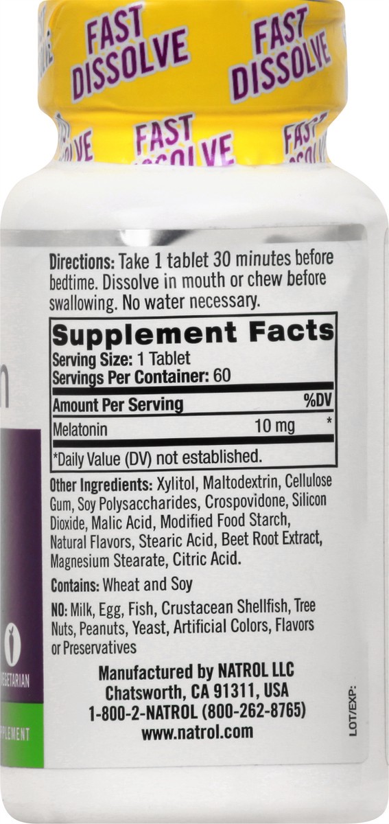slide 9 of 9, Natrol Fast Dissolve Melatonin 10 mg, Melatonin Supplements for Restful Sleep, Sleep Support for Adults, 60 Citrus-Flavored Tablets, Up to a 60 Day Supply, 60 ct