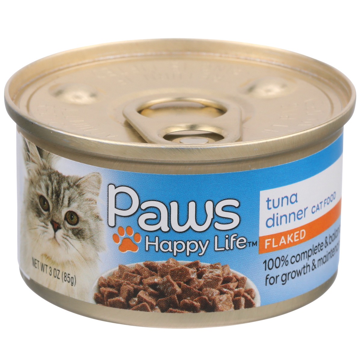 slide 1 of 9, Paws Happy Life Tuna Dinner Flaked Cat Food, 3 oz