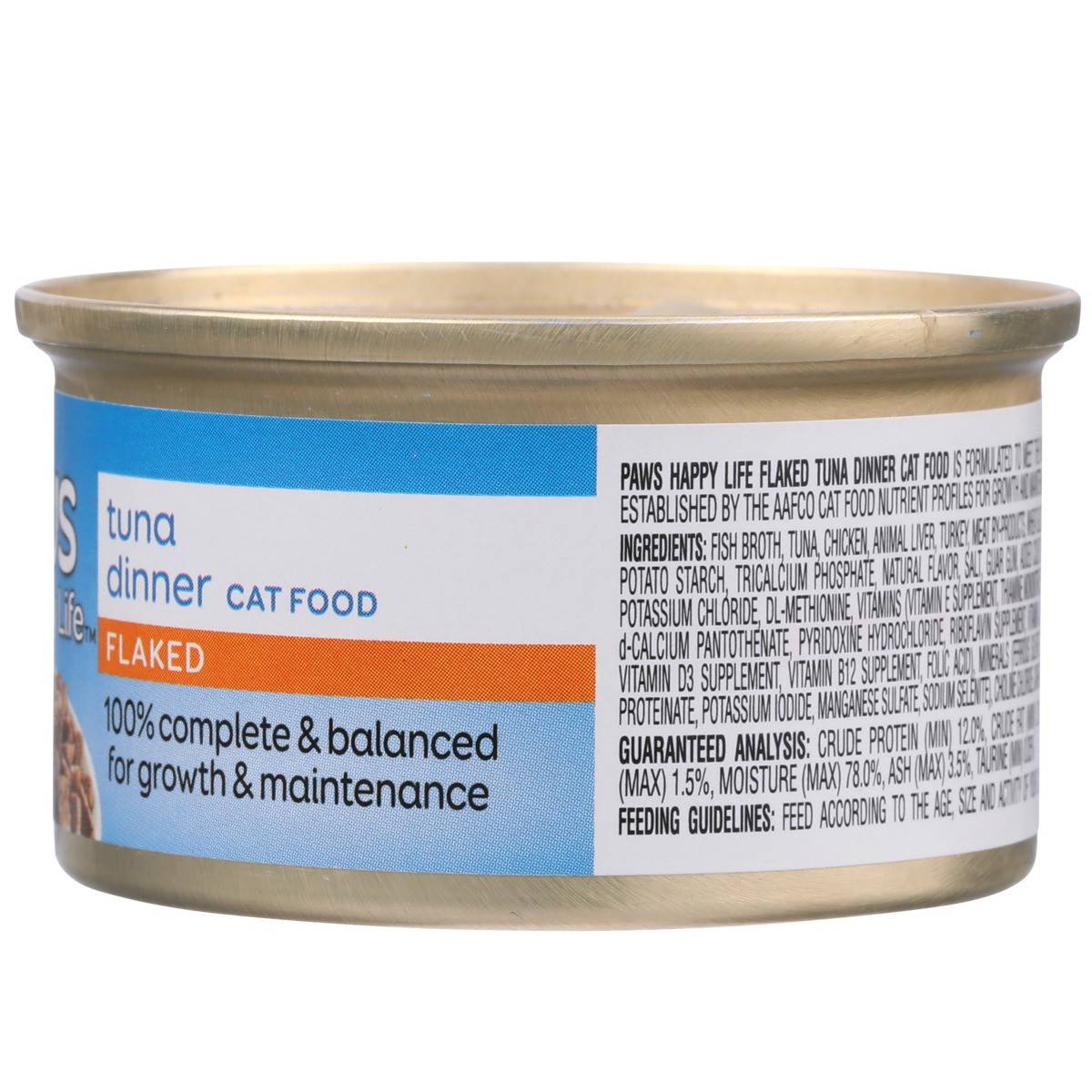 slide 9 of 9, Paws Happy Life Tuna Dinner Flaked Cat Food, 3 oz