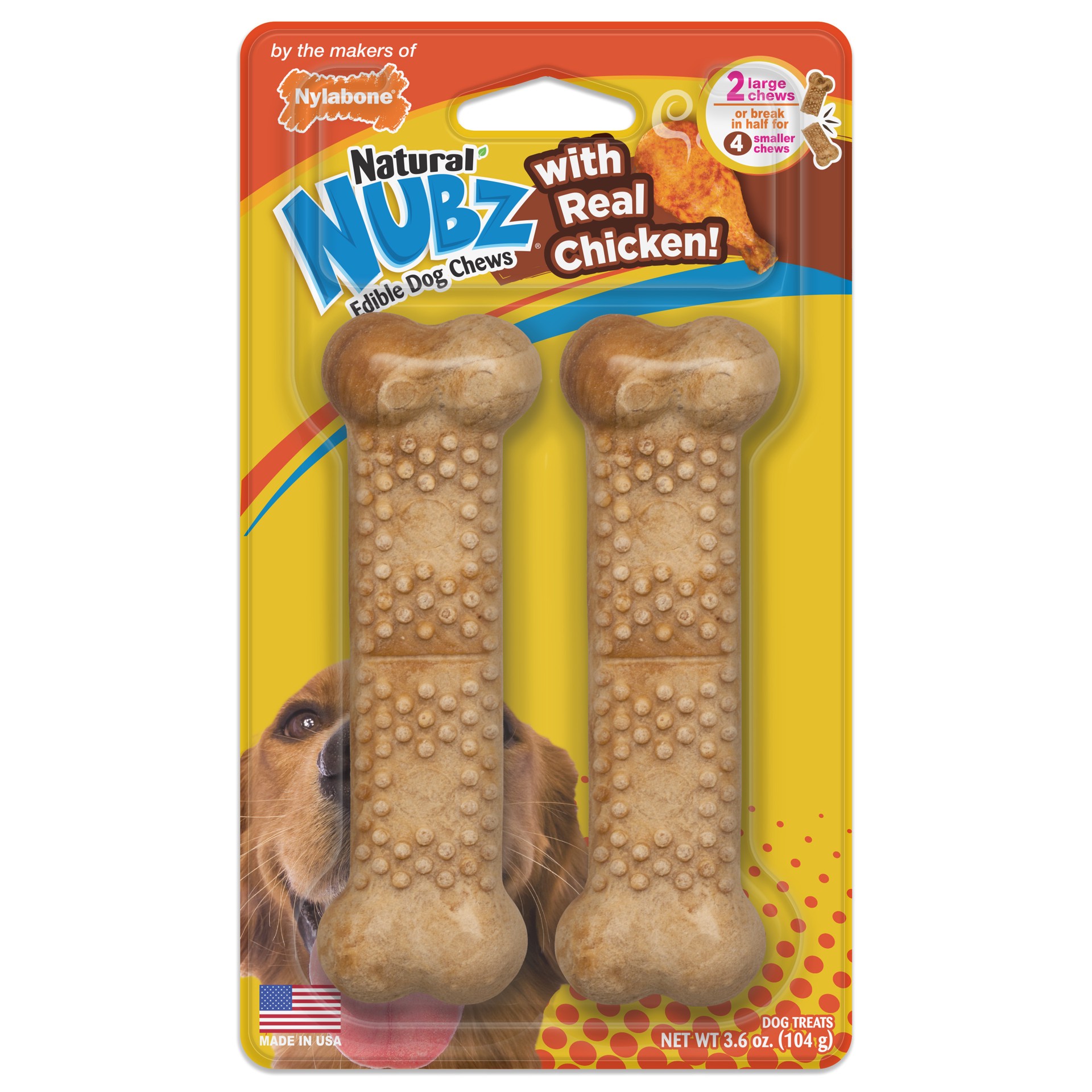 slide 1 of 9, Nylabone Natural Nubz Chicken Dog Treats Large - 30+ lbs.(2 Count), 2 ct