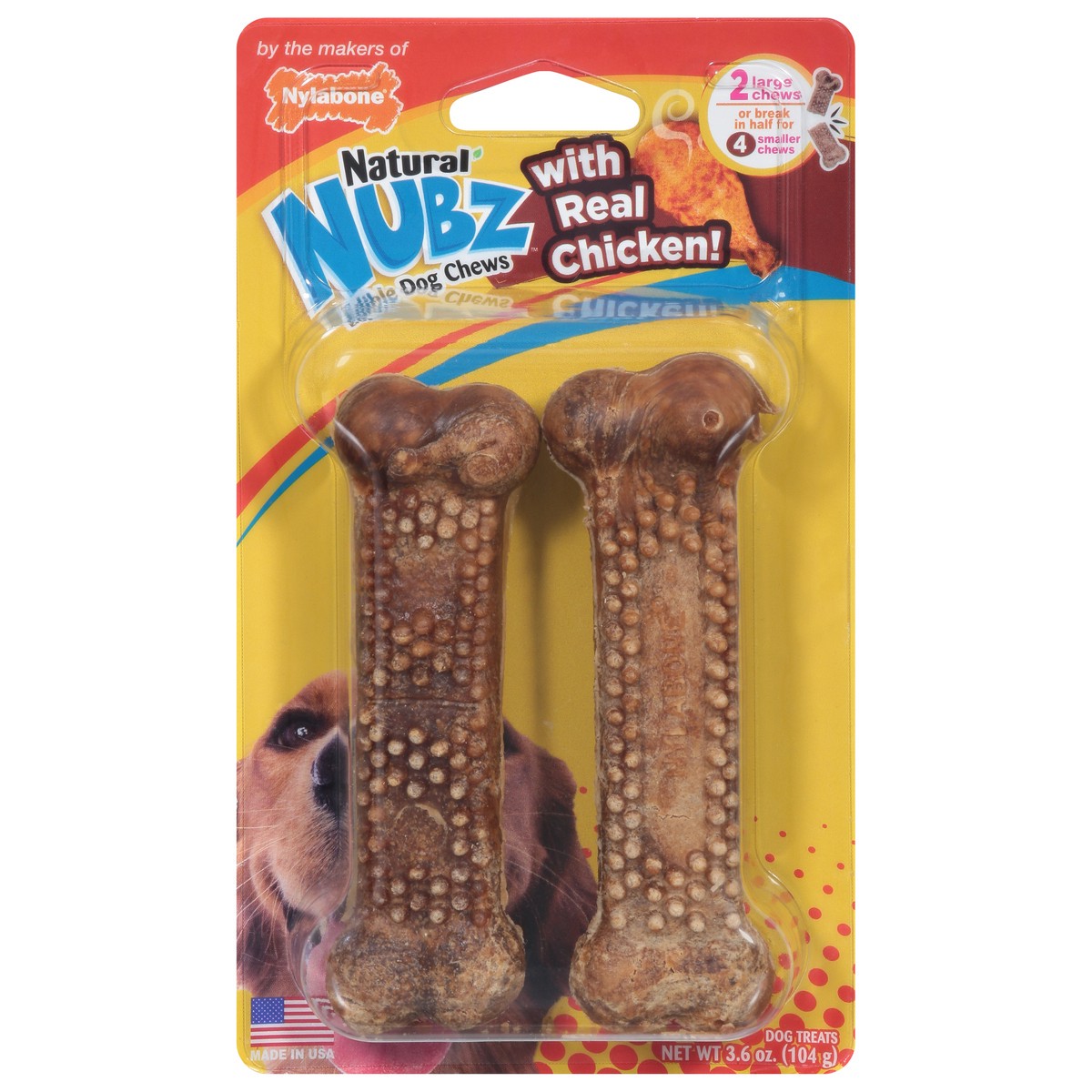 slide 1 of 9, Nylabone Natural Nubz Edible with Real Chicken Dog Treats 2 ea, 2 ct