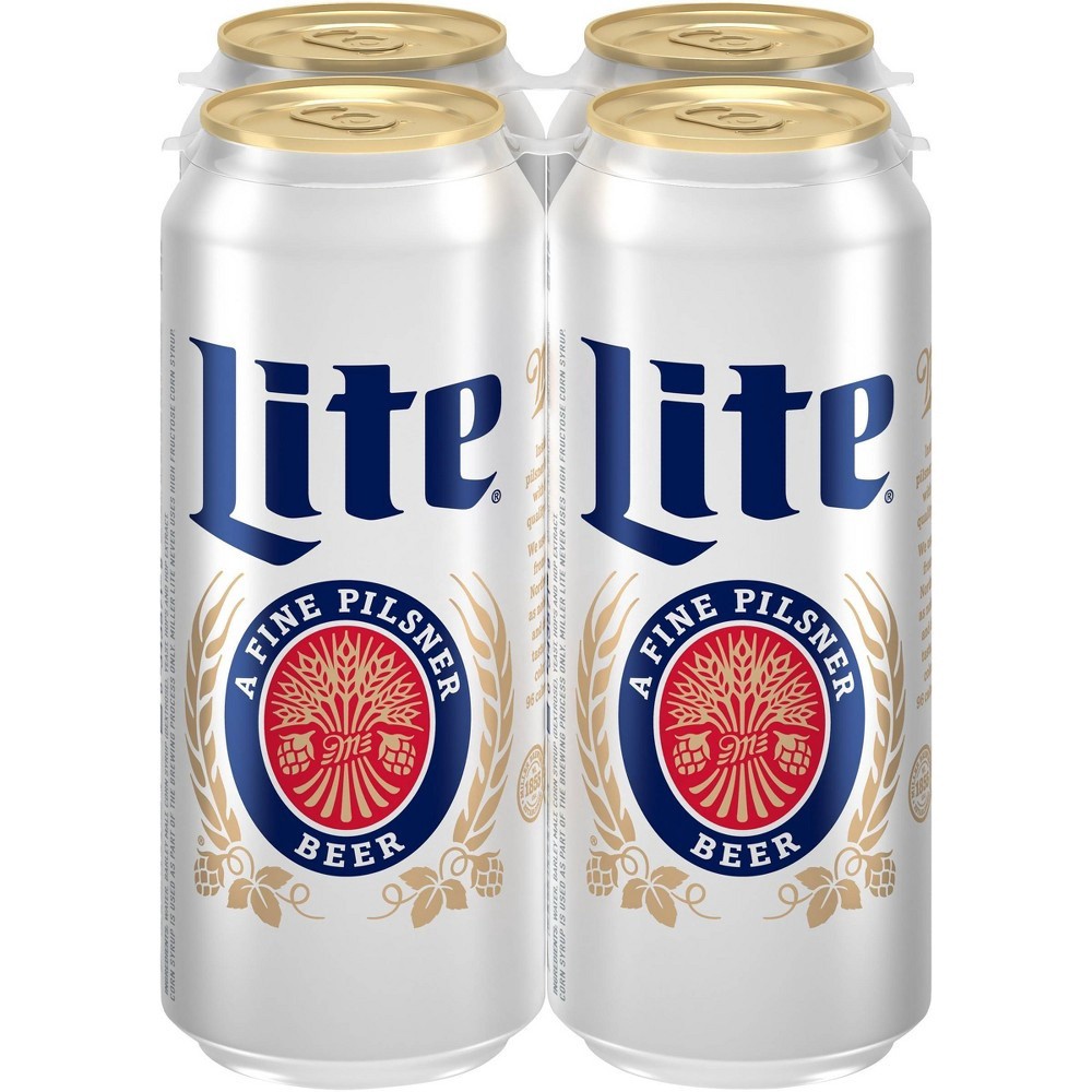 slide 2 of 3, Miller Lite American Light Lager Beer, 4.2% ABV, 4-pack, 16-oz beer cans, 16 fl oz