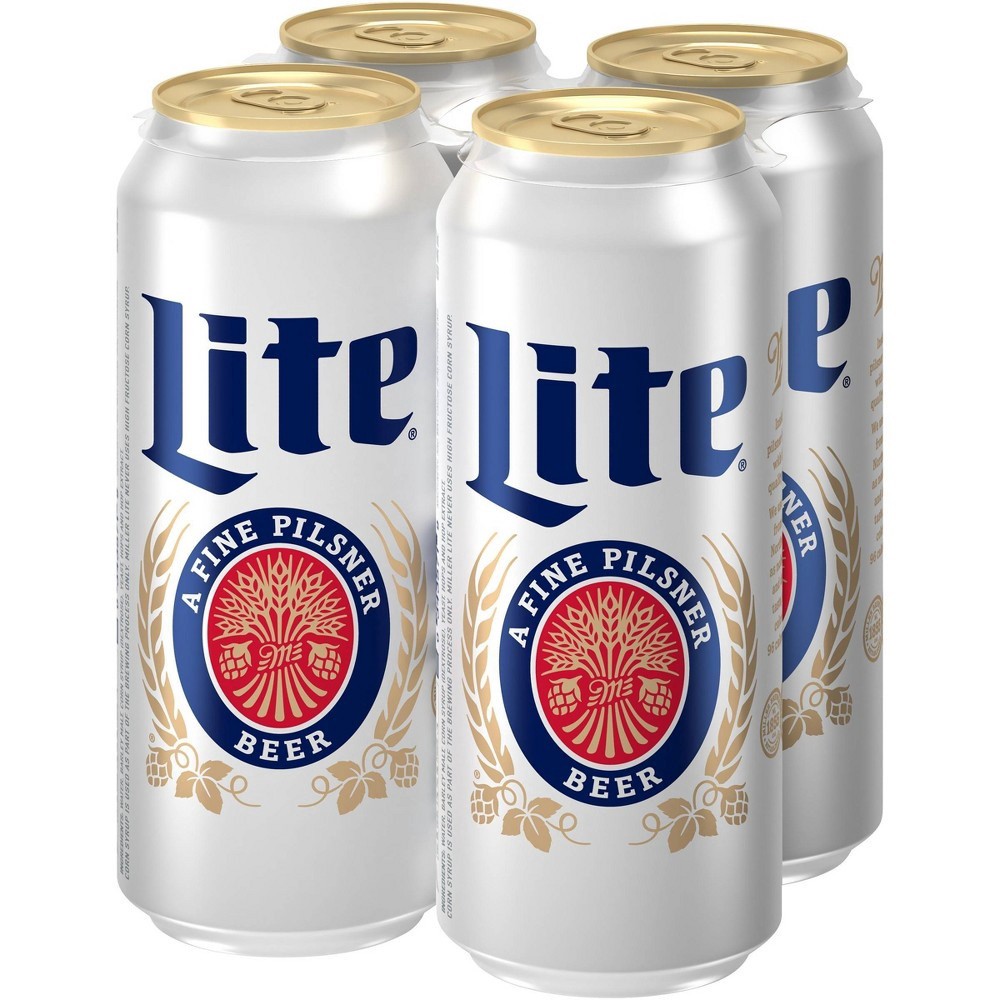 slide 3 of 3, Miller Lite American Light Lager Beer, 4.2% ABV, 4-pack, 16-oz beer cans, 16 fl oz