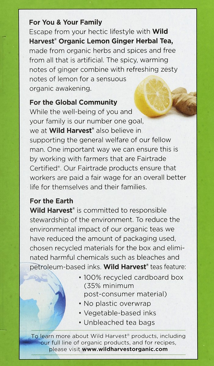 slide 3 of 8, Wild Harvest Organic Gngr/Lemon Herbal Tea - 16 ct, 16 ct