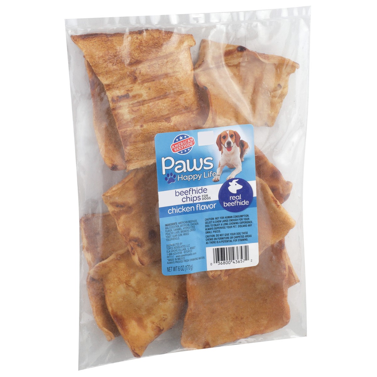 slide 6 of 9, Paws Happy Life Chicken Flavor Beefhide Chips For Dogs, 6 oz