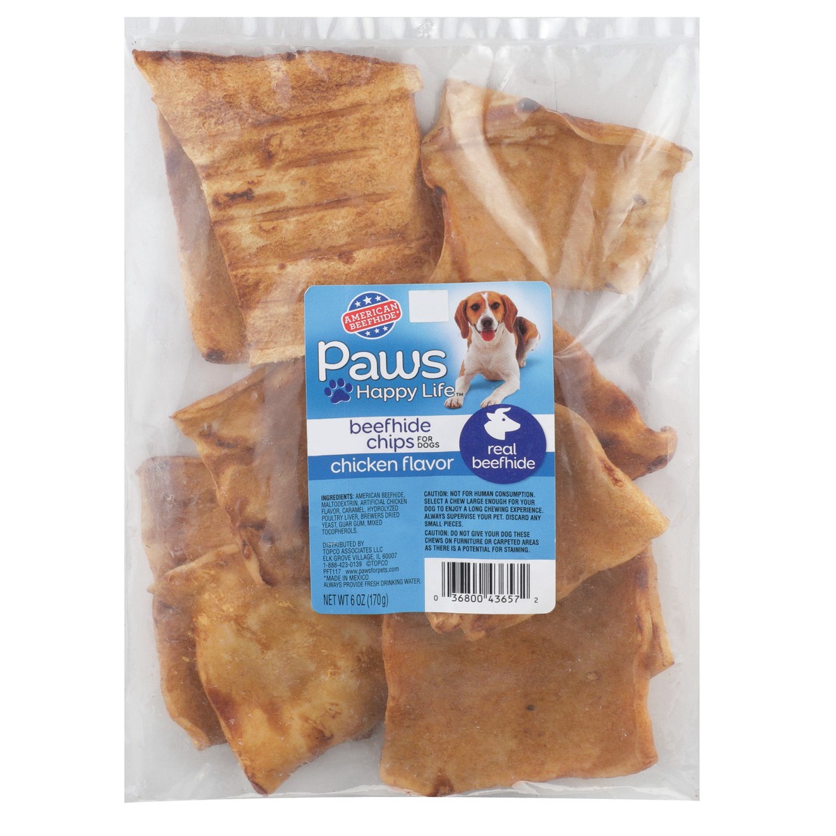 slide 1 of 9, Paws Happy Life Chicken Flavor Beefhide Chips For Dogs, 6 oz