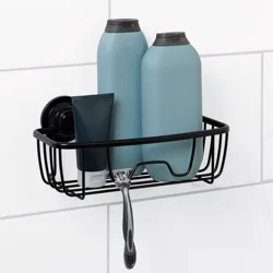 Zenna Home Rustproof Adhesive or Suction Mount Shower Basket, Matte Black