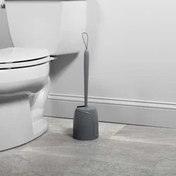 Zenna Home Toilet Bowl Brush Holder with Self-Closing Lid, Gray