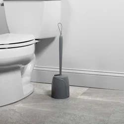 Zenna Home Toilet Bowl Brush Holder with Self-Closing Lid, Gray