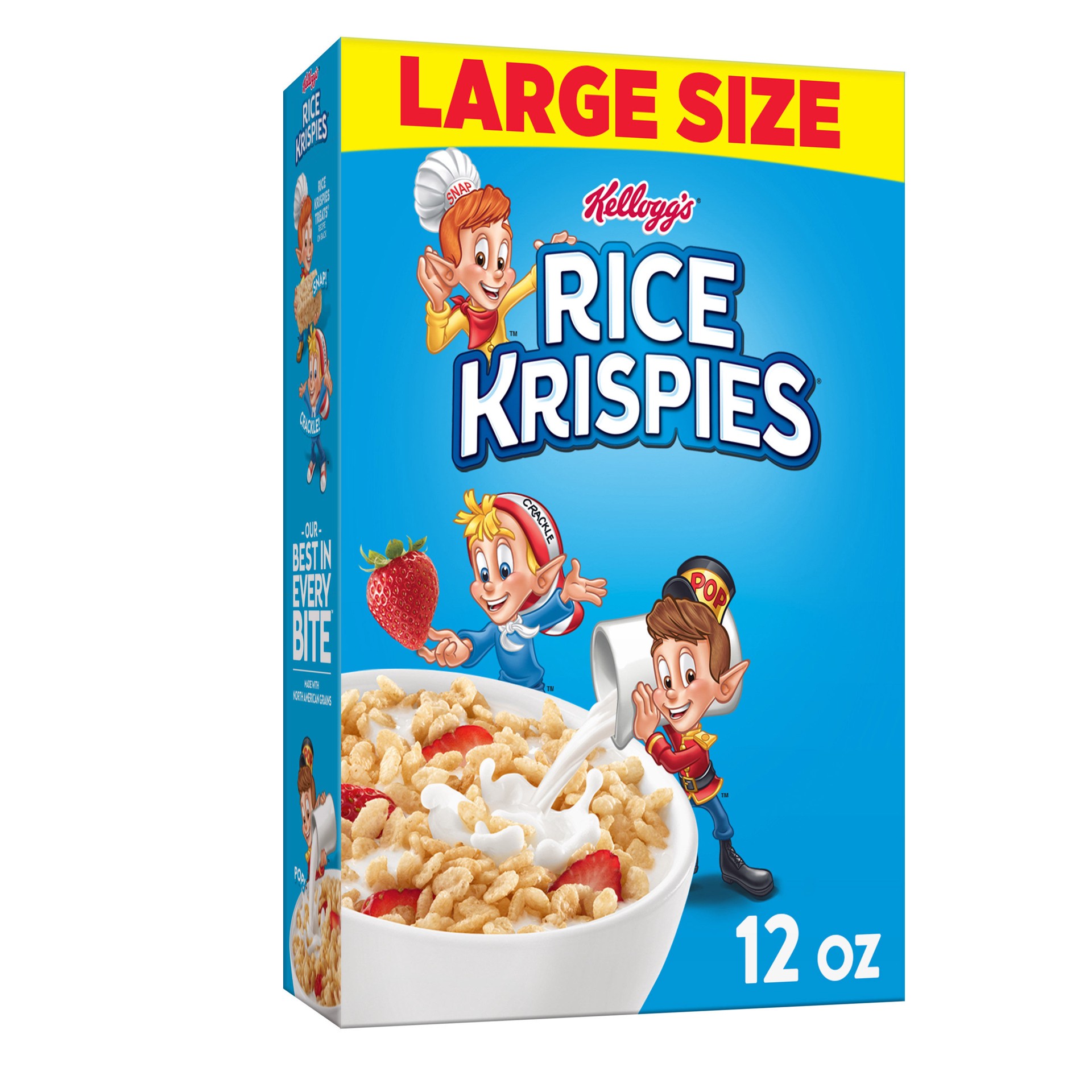 slide 1 of 7, Rice Krispies Kellogg's Rice Krispies Breakfast Cereal, 8 Vitamins and Mineral, Large Size, Original, 12oz Box (1 Box), 12 oz