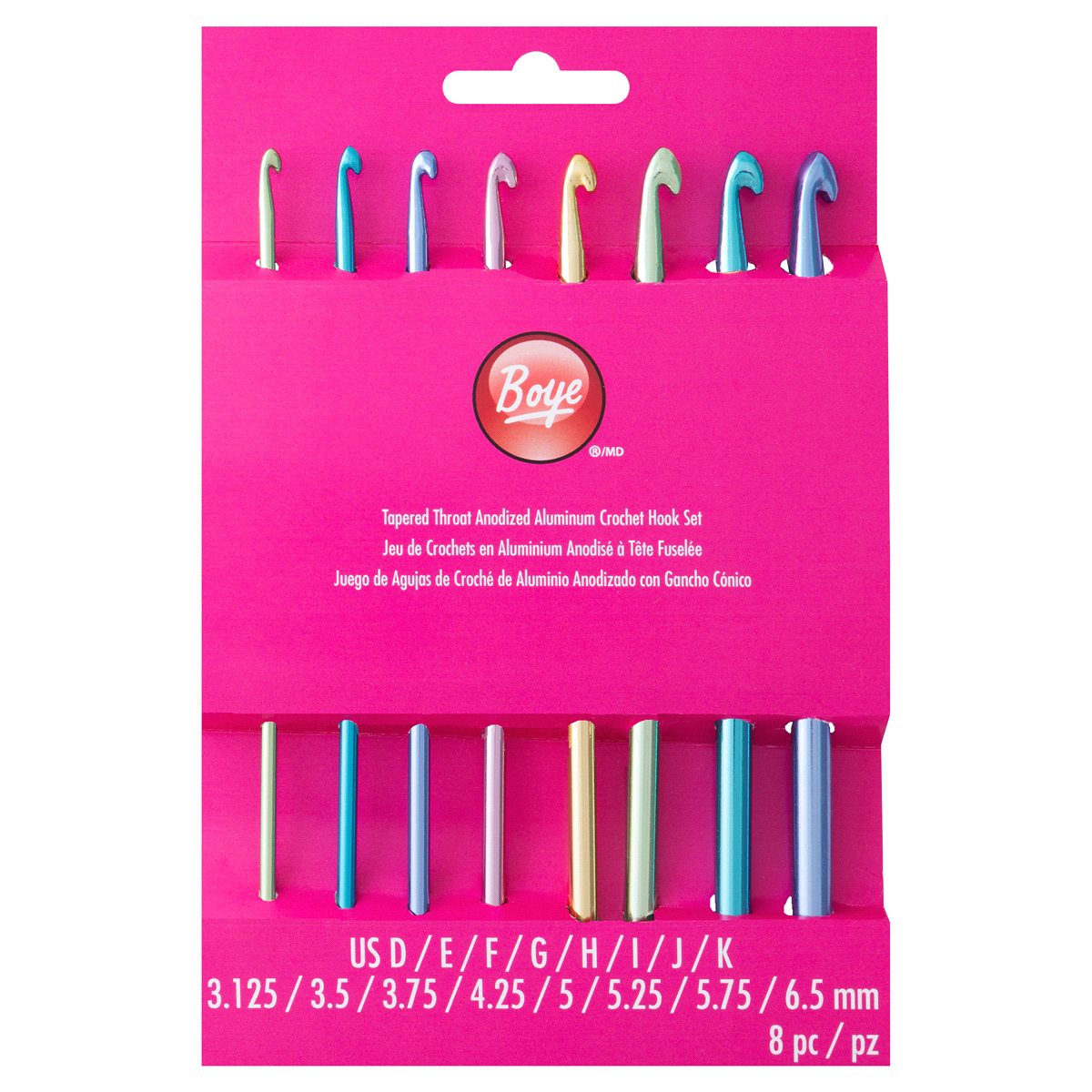 slide 1 of 1, Boye Aluminum Crochet Hook Set - Sizes D-K, 8 ct