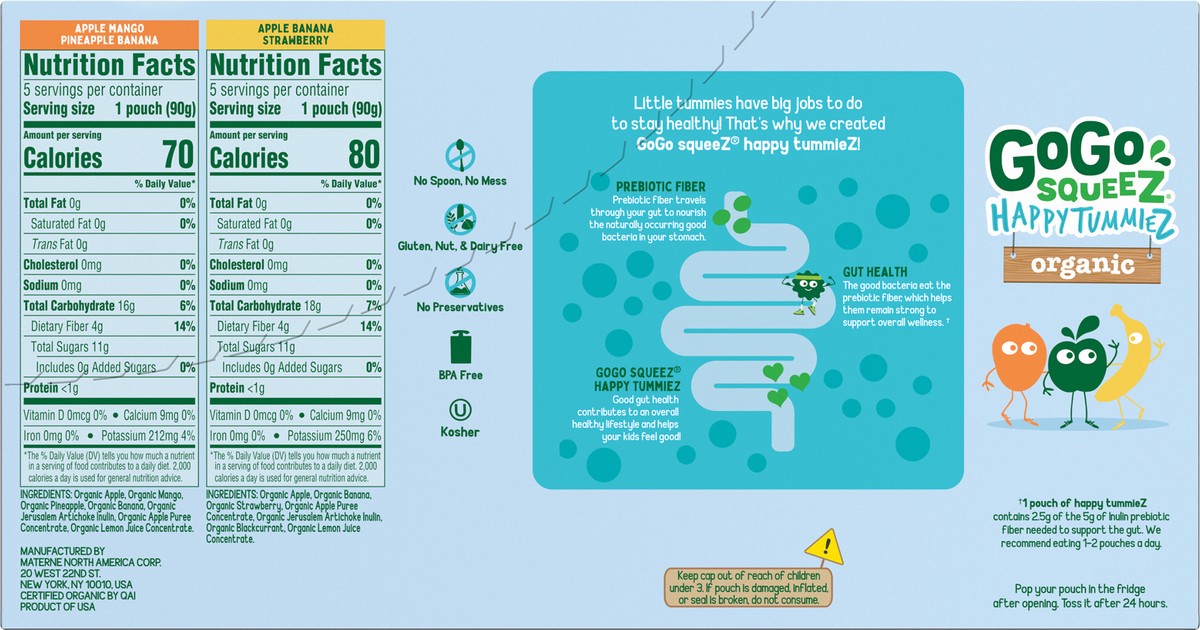 slide 3 of 7, GoGo Happy Tummiez Organic 10 Pack Variety Pack Assorted Blend of Fruit On the Go 10 ea, 10 ct