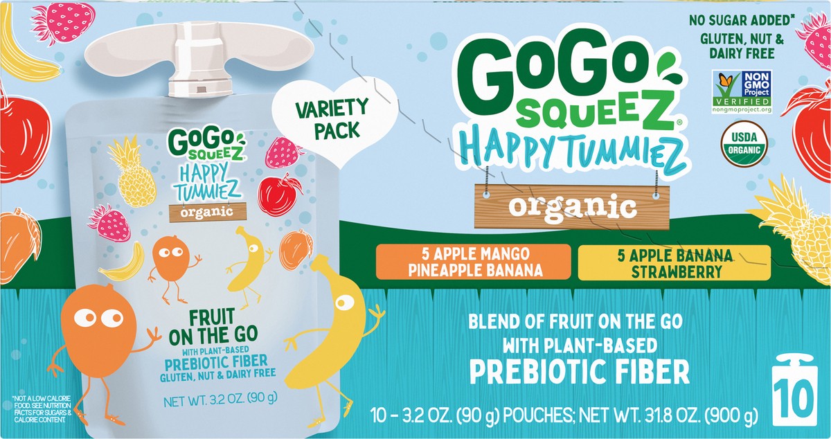 slide 5 of 7, GoGo Happy Tummiez Organic 10 Pack Variety Pack Assorted Blend of Fruit On the Go 10 ea, 10 ct