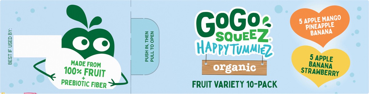 slide 2 of 7, GoGo Happy Tummiez Organic 10 Pack Variety Pack Assorted Blend of Fruit On the Go 10 ea, 10 ct