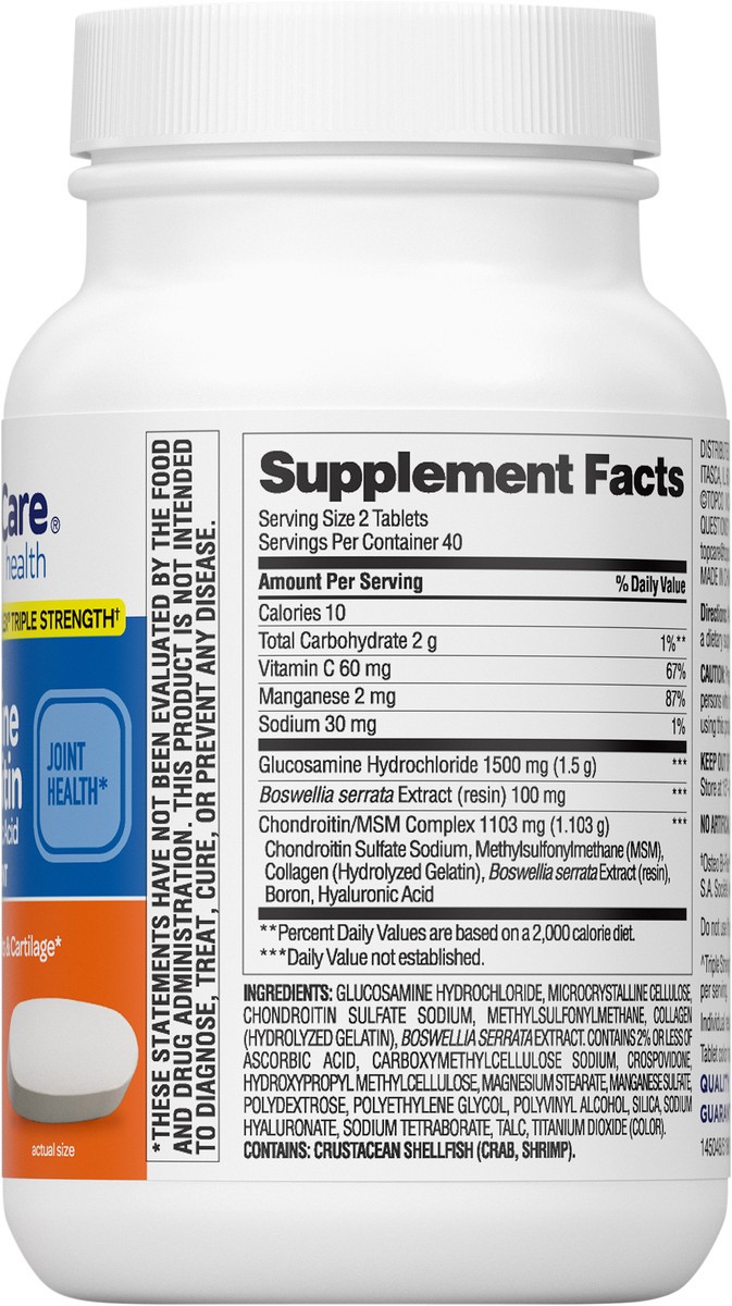 slide 5 of 14, TopCare Health Triple Strength Glucosamine & Chondroitin with MSM & Hyaluronic Acid 80 Tablets, 80 ct