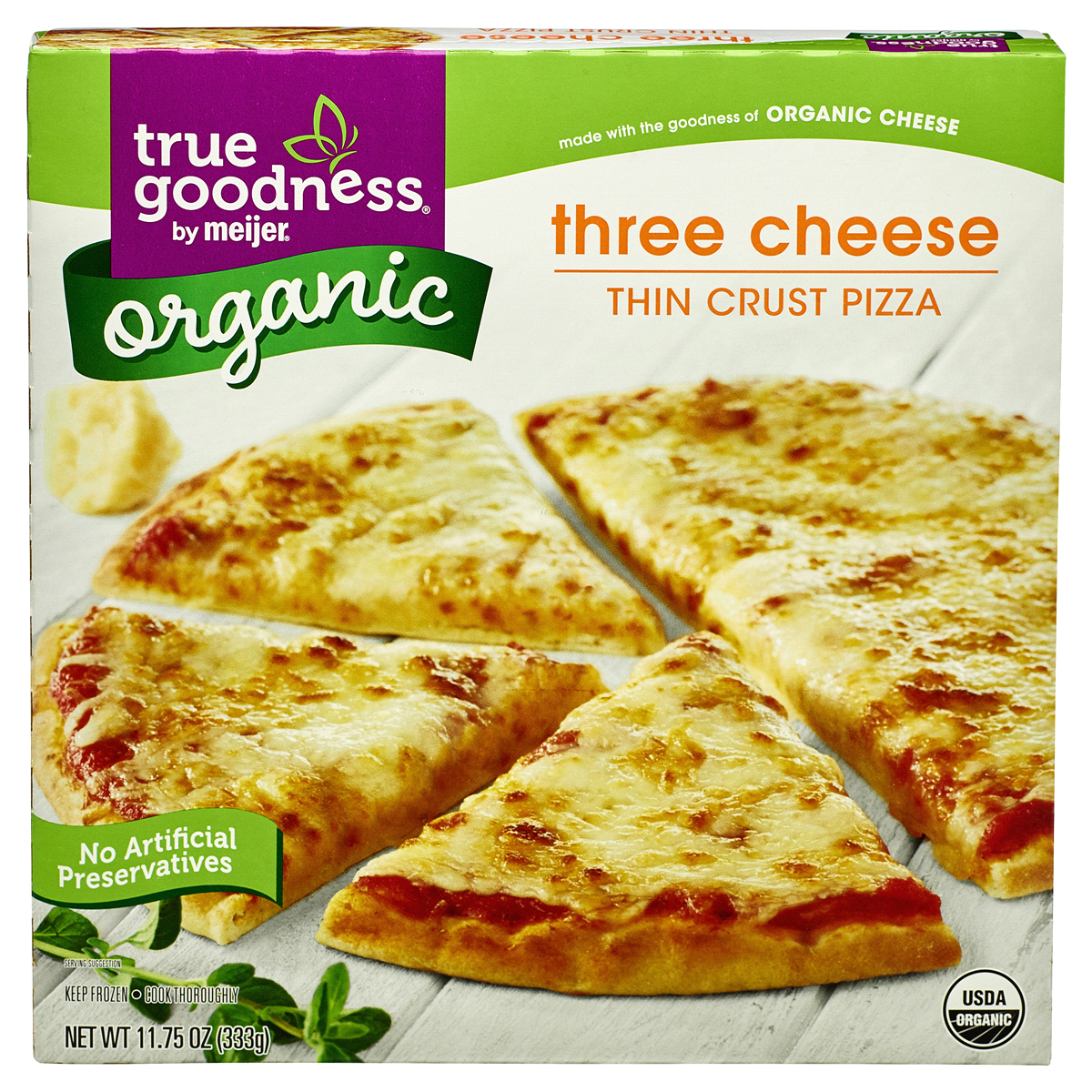 slide 1 of 1, True Goodness Organic Thin Crust Cheese Pizza, 14 oz