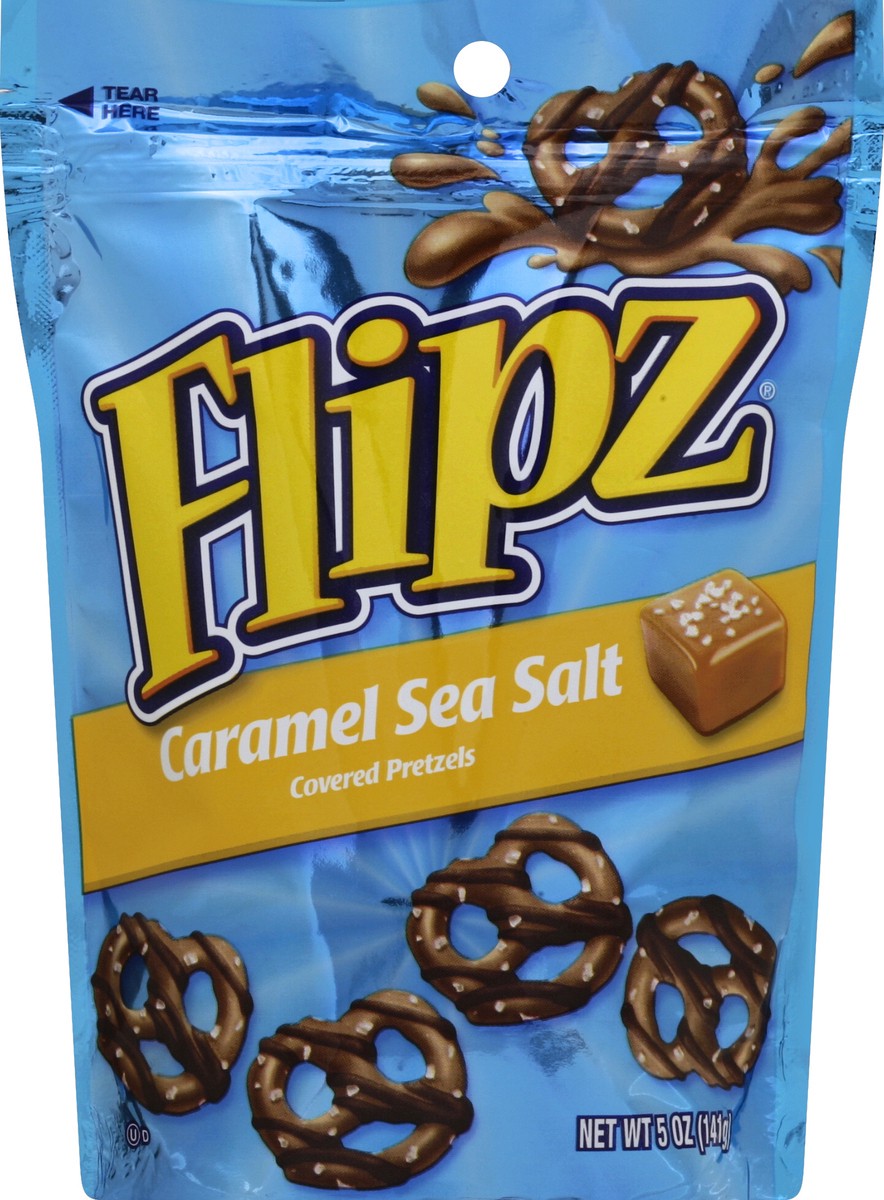 slide 2 of 2, Flipz Caramel Sea Salt Chocolate Covered Pretzels, 5 oz