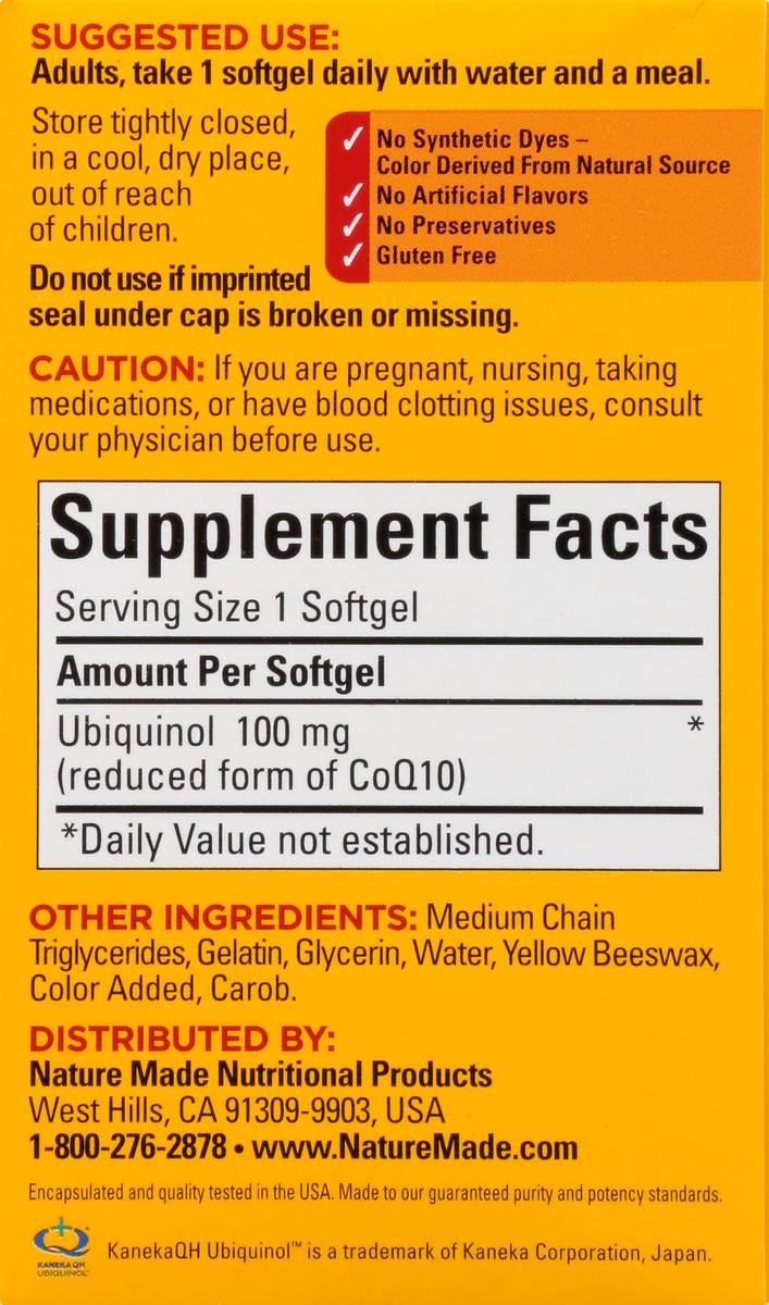 slide 8 of 9, Nature Made CoQ10 Active Form 100 mg Softgels Ubiquinol 30 ea, 30 ct