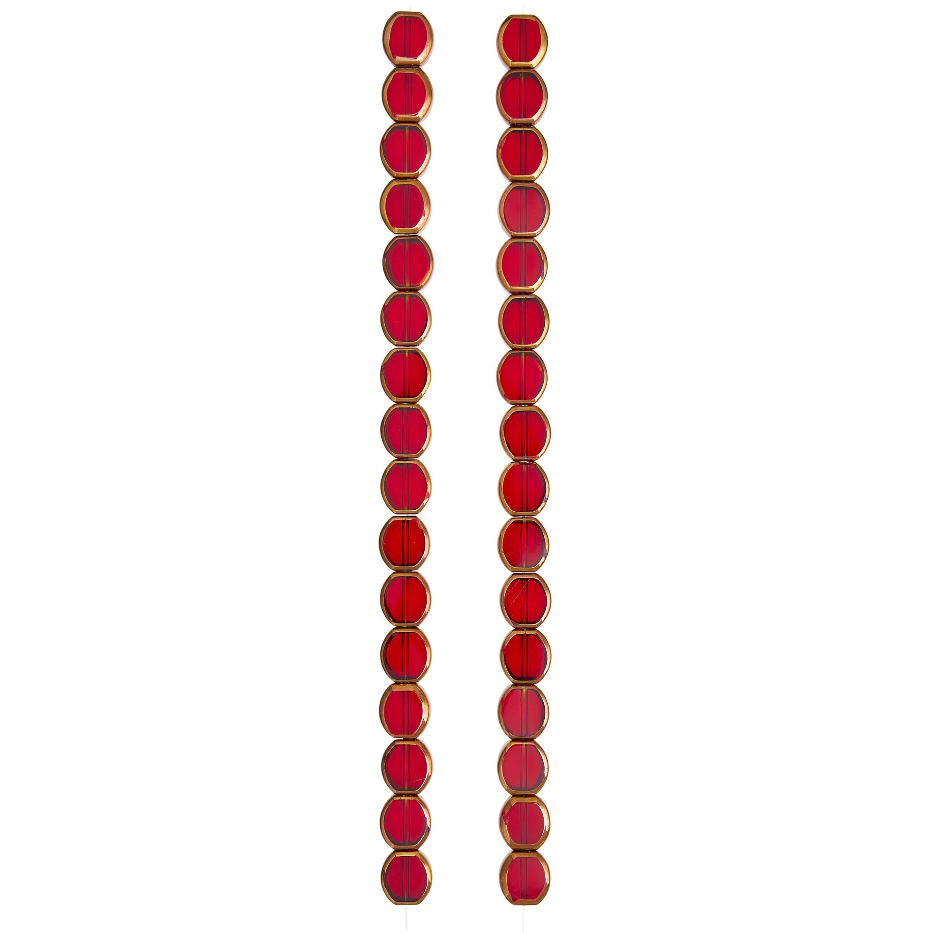 slide 2 of 3, Ruby Table Cut Glass Lentil Beads, 10mm By Bead Landing, 10mm