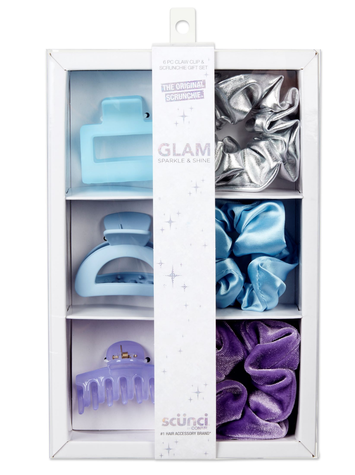 slide 1 of 5, CONAIR Scunci Icy Blue Claw Clips, 6 ct